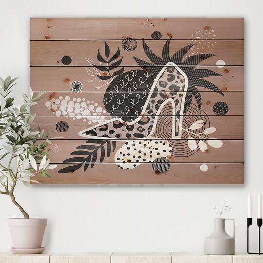 Designart - Leopard High-Heeled Shoes Tropical Leaves